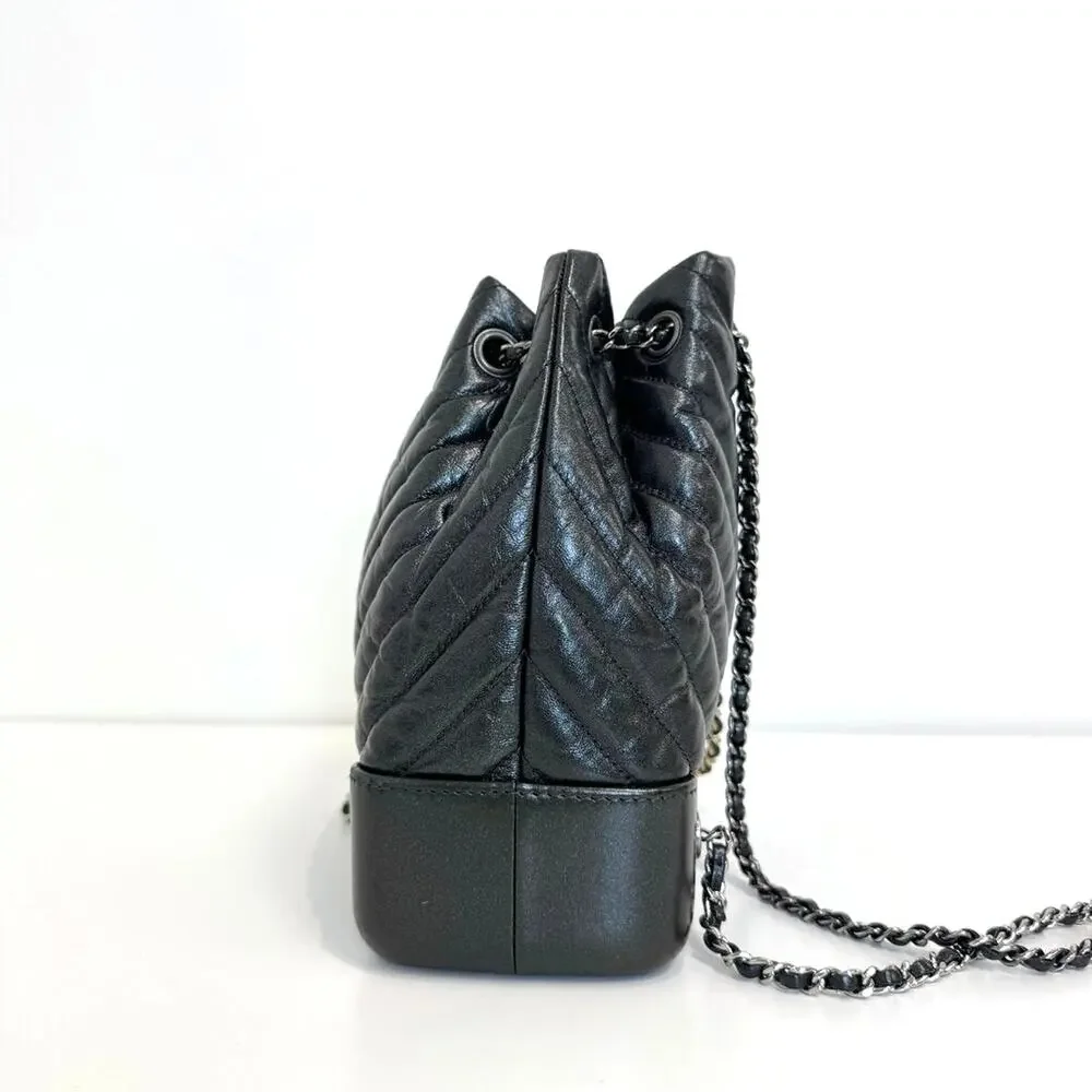 CHANEL Metallic Gunmetal Gray Chevron Quilted Gabrielle Backpack Aged Calfskin